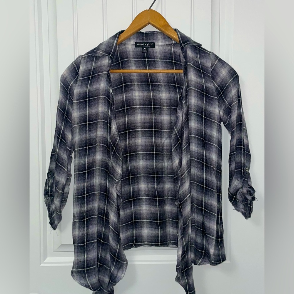 About a Girl brand cardigan. No buttons on front, foldable sleeves with button.
